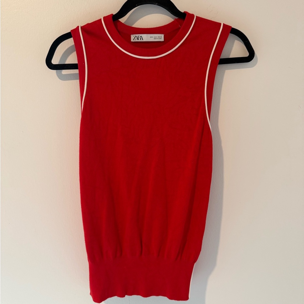 Zara Red Tank Top with White Trim